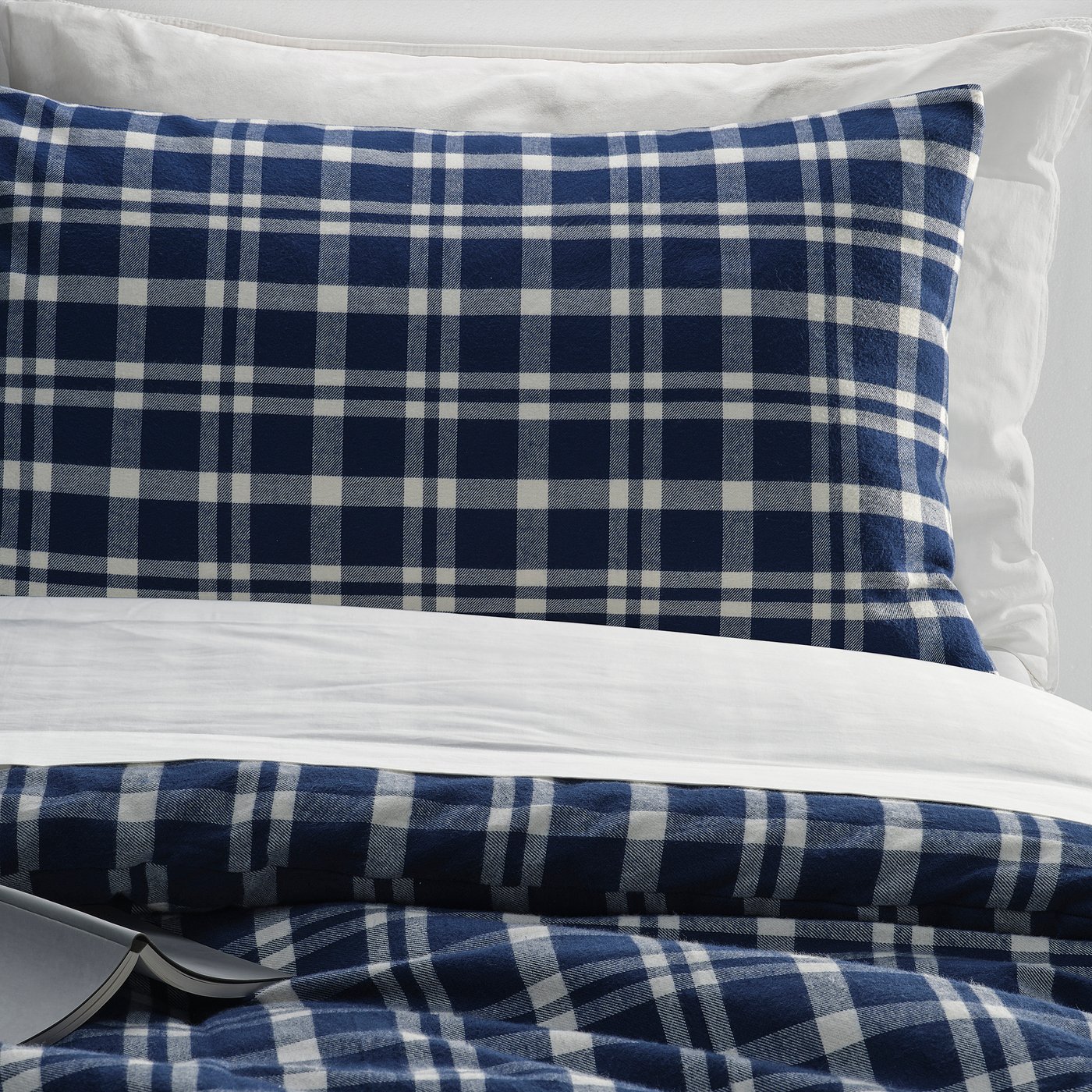 TORNTUSS Comforter set, dark blue/check, King