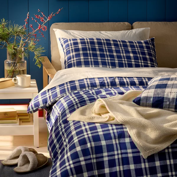 TORNTUSS Comforter set, dark blue/check, Twin/Twin X-long