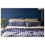 TORNTUSS Comforter set, dark blue/check, King