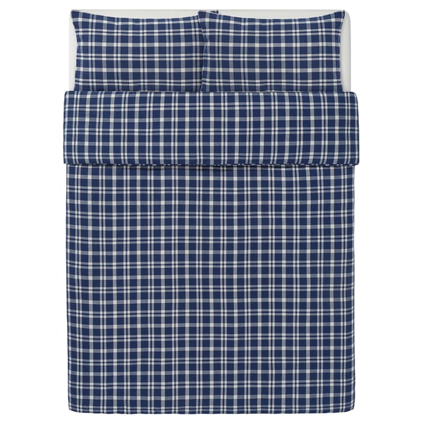 TORNTUSS blue plaid bedding set, 100% cotton flannel, warm and soft with check pattern design.