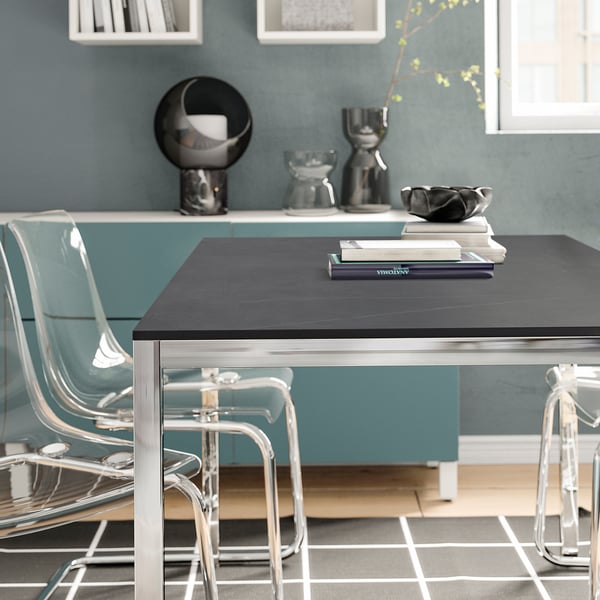 TORSBY Table, chrome plated black/marble effect ceramic, 53 1/8x33 1/2 "