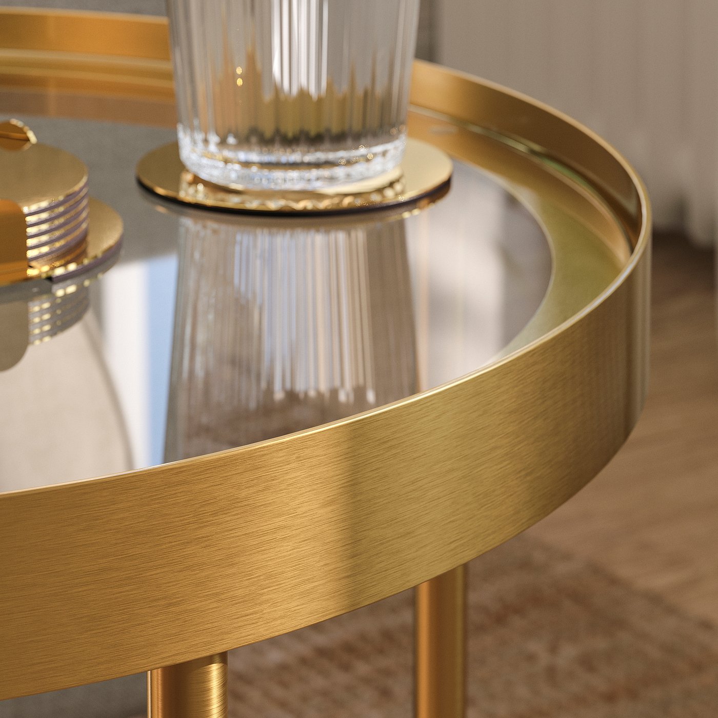 TORSJÖ side table, gold effect/glass, 173/4