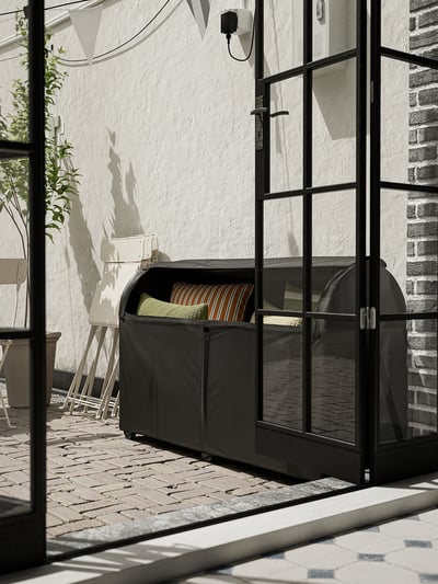 TOSTERÖ Storage box, outdoor, black, 50 3/4x17 3/8x31 1/8 "