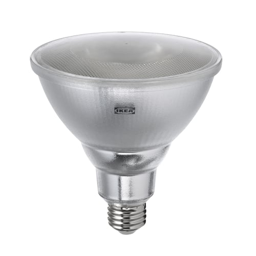 Ikea TRÅDFRI smart light bulb, white, glass-like cover.