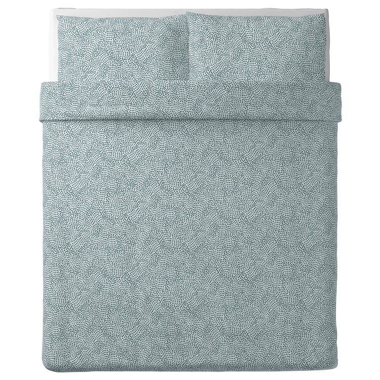 TRÄDKRASSULA duvet cover and pillowcase(s), white/blue, Full/Queen