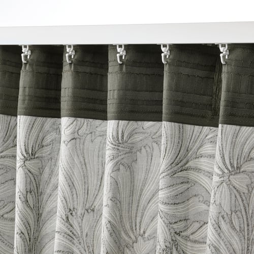 TRÅGSPINNARE Curtains, 1 pair, dark green/leaves, 57x98" IKEA