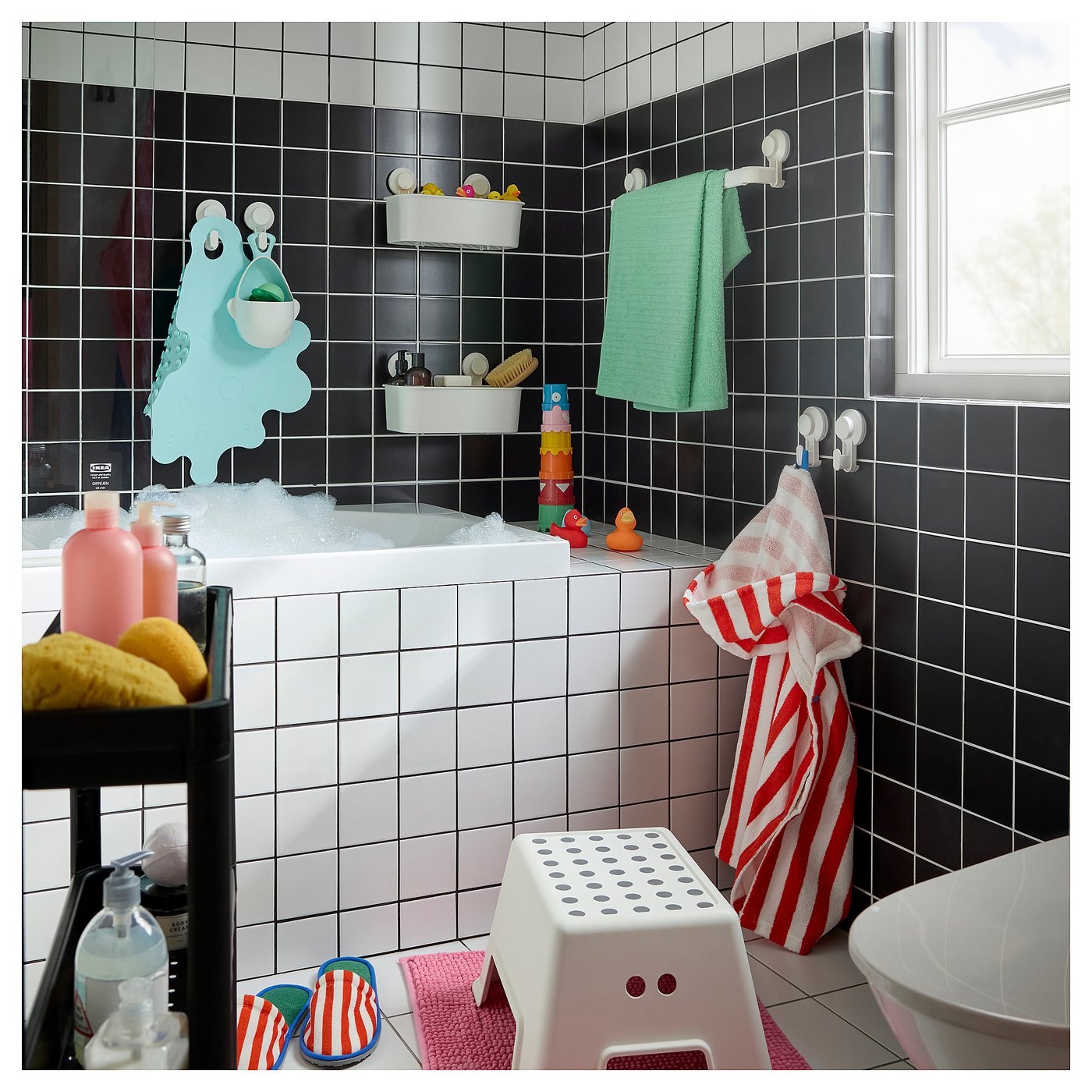 TRAMPSJÖN bathtub mat, light turquoise, 17x17