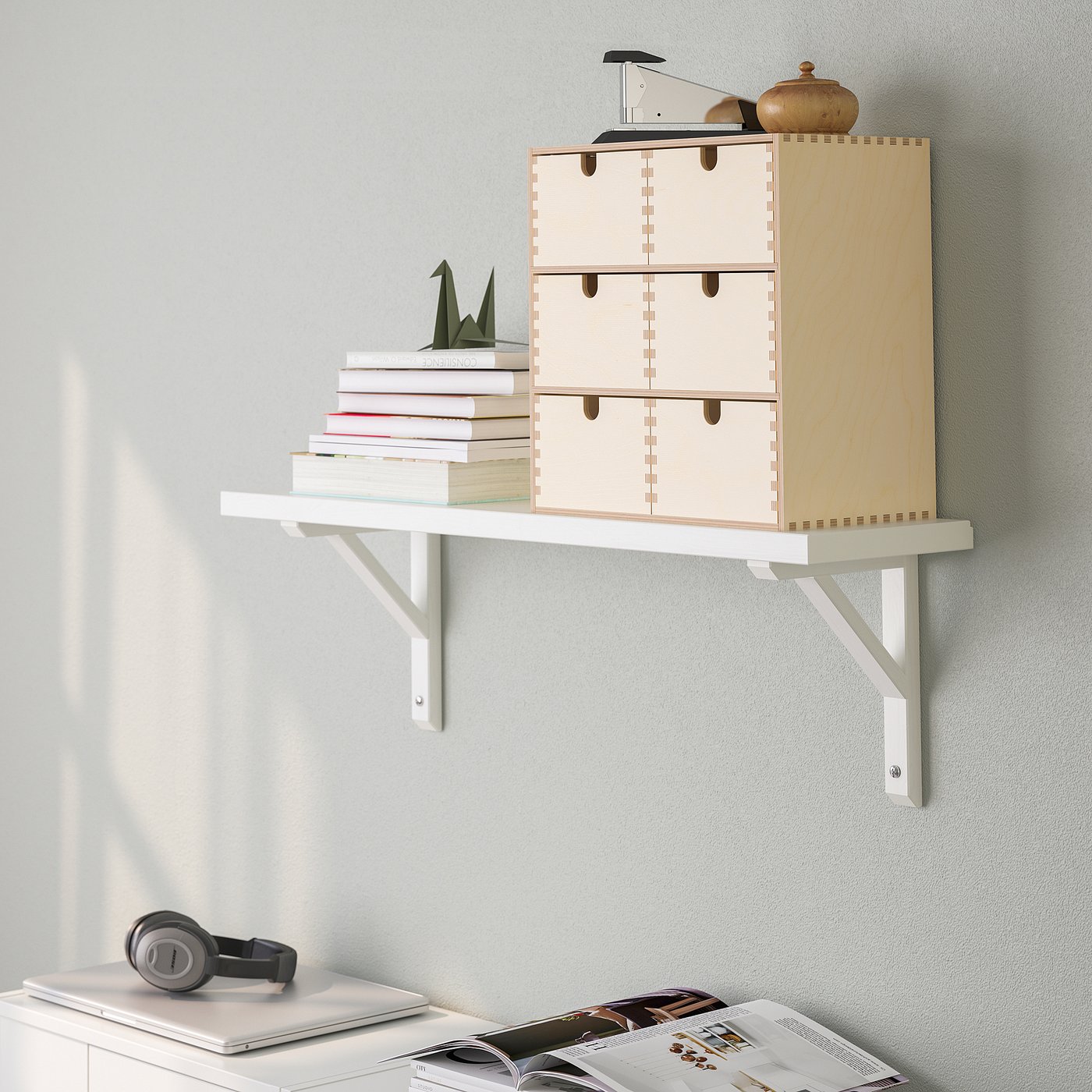 TRANHULT / SANDSHULT wall shelf, white stained aspen, 311/2x77/8