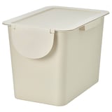 TRÖSKNING Bin with lid, light beige, 7 gallon