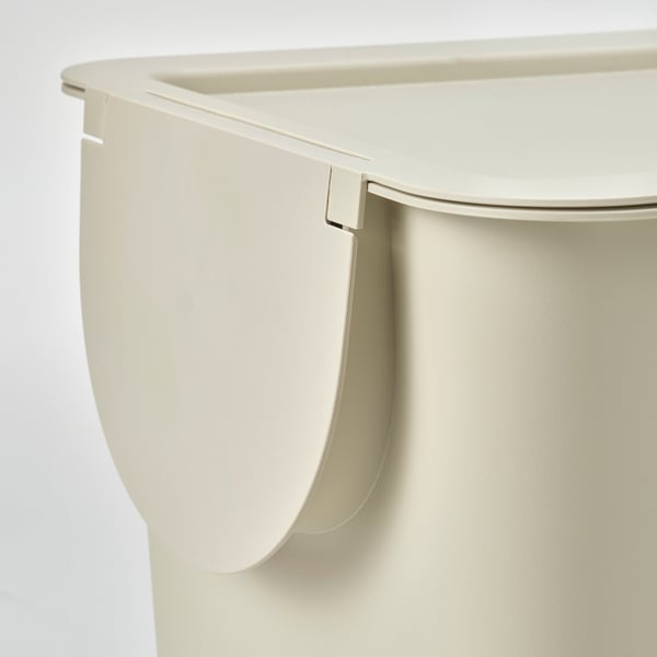 TRÖSKNING Bin with lid, light beige, 7 gallon