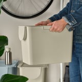 TRÖSKNING Bin with lid, light beige, 7 gallon