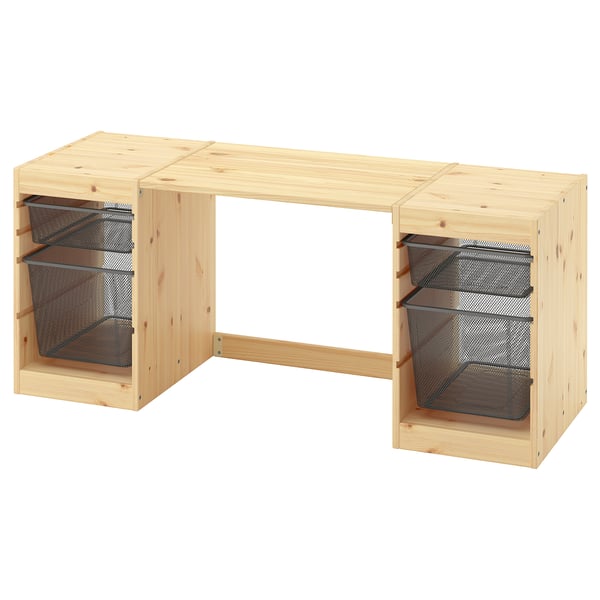 TROFAST Desk with mesh storage boxes, light white stained pine/dark gray dark gray, 48 7/8x17 3/8x20 1/2 "
