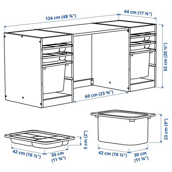 Illustration with measurements for the product: TROFAST.