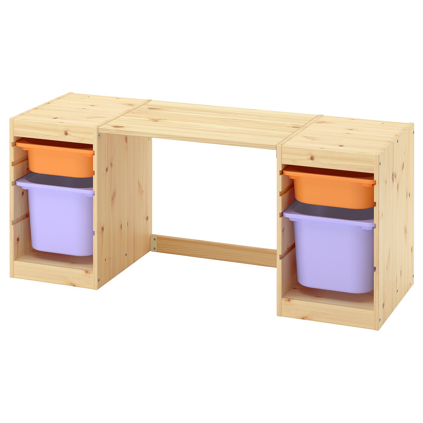 Desk With Storage Boxes, Light White Stained Pine/Light Orange Lilac