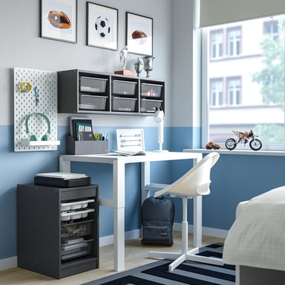 TROFAST Storage combination w boxes/trays, gray white/dark gray, 13 3/8x17 3/8x22 "