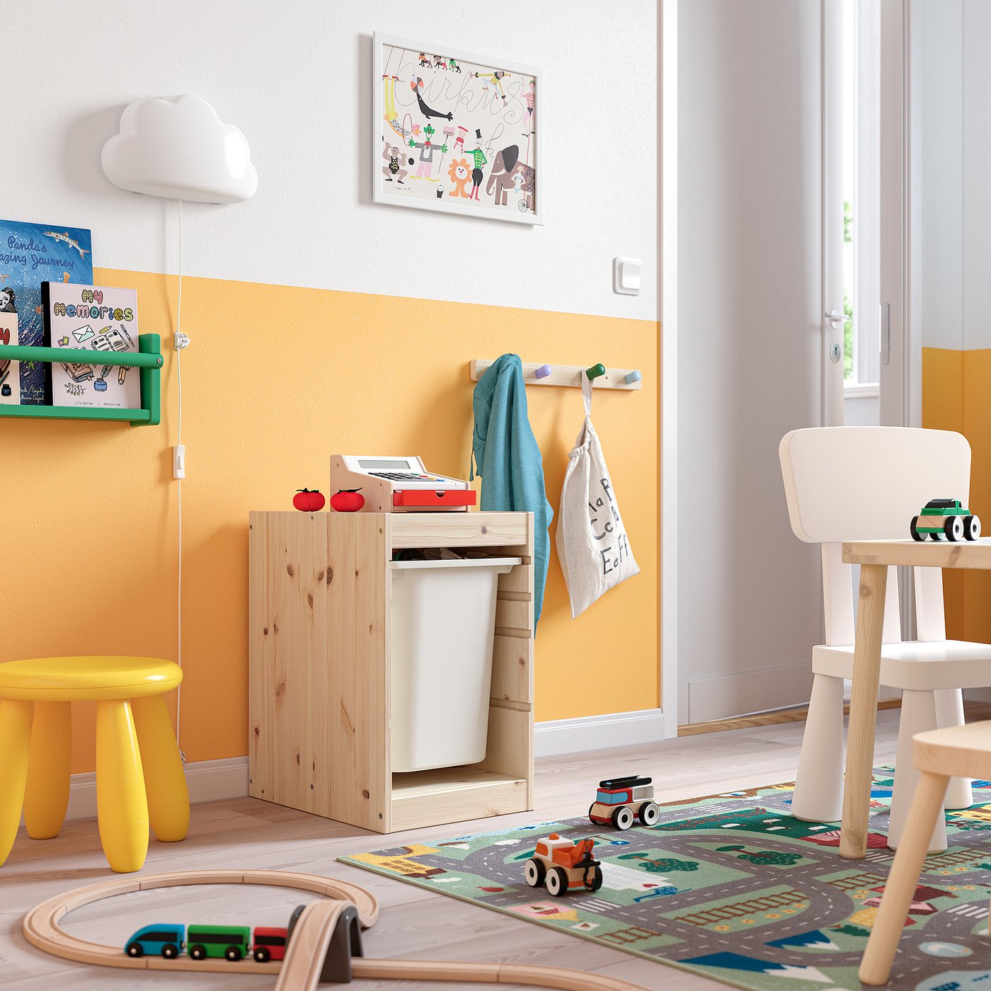 Storage combination with box, light white stained pine/white 2