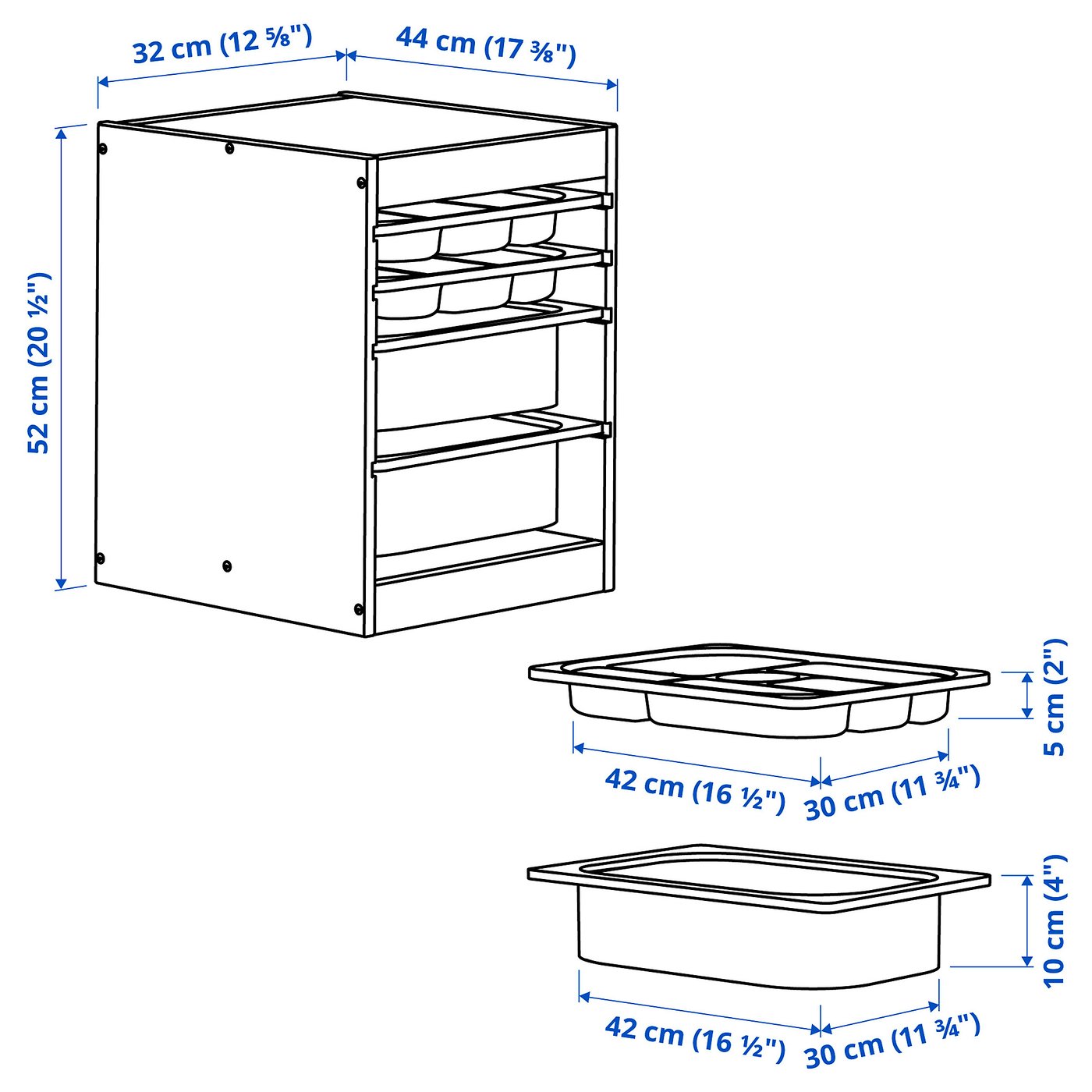 Storage combination with box/trays, light white stained pine red/white 5