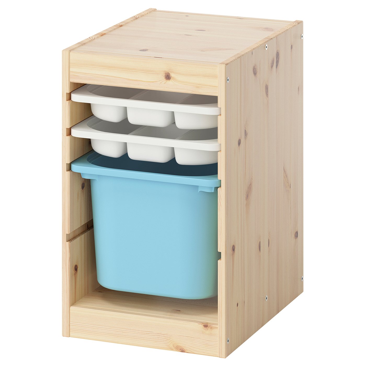 TROFAST storage combination with box/trays, light white stained