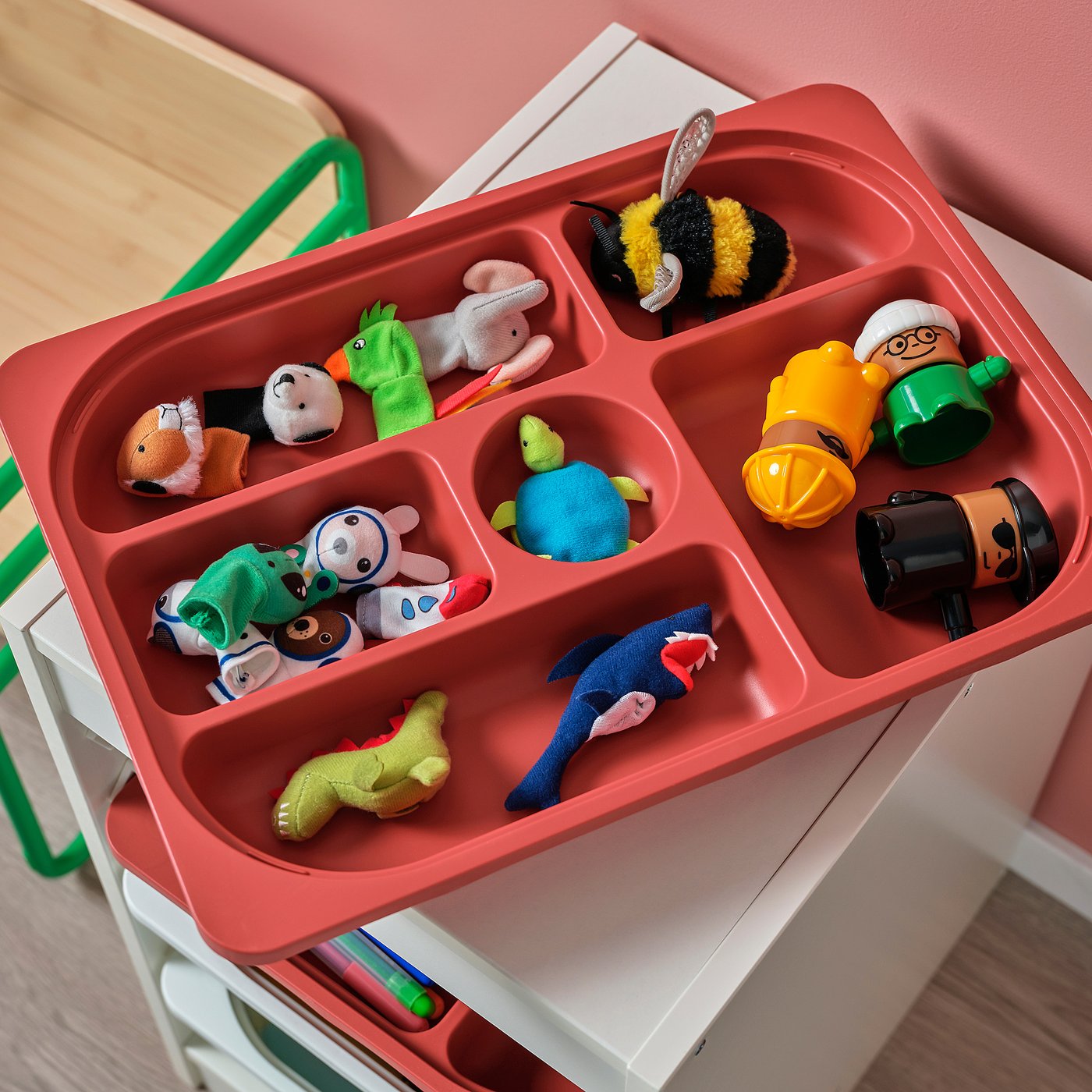 Storage combination with box/trays, white red/gray 4