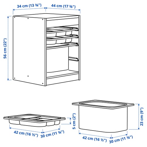 Illustration with measurements for the product: TROFAST.