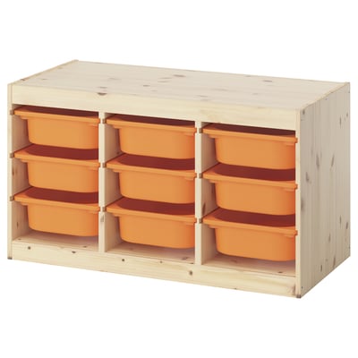 TROFAST Storage combination with boxes, light white stained pine/light orange, 36 5/8x17 3/8x20 1/2 "