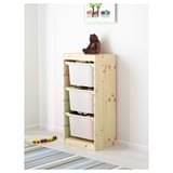 TROFAST Storage combination with boxes, light white stained pine/orange, 17 3/8x11 3/4x35 7/8 "