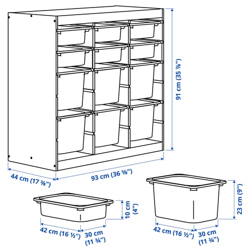 TROFAST Storage combination with boxes, room divider light white stained pine/white bright green, 36 5/8x17 3/8x35 7/8 "