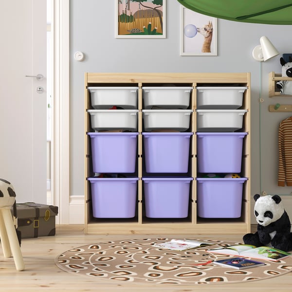 TROFAST Storage combination with boxes, room divider light white stained pine/white lilac, 36 5/8x17 3/8x35 7/8 "