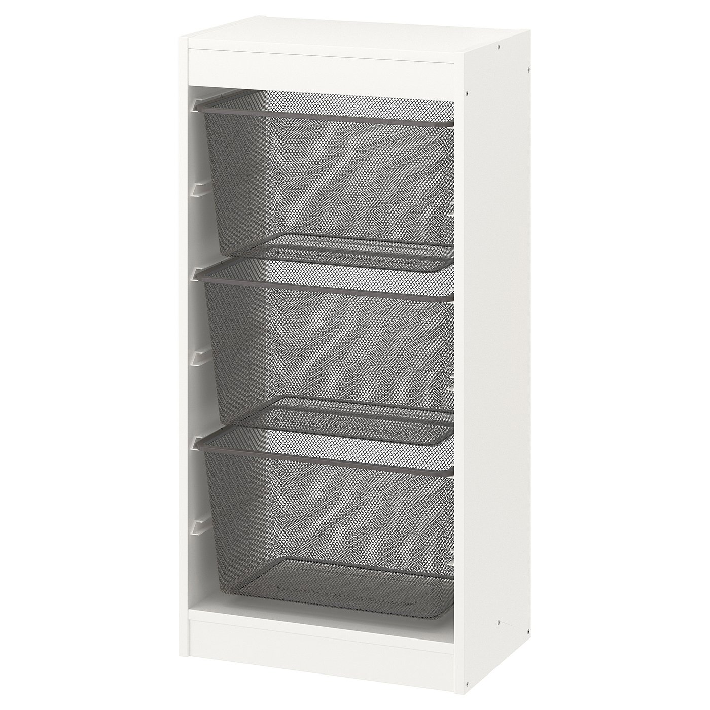 TROFAST storage combination with boxes, white/dark gray, 181/8x113/4x37