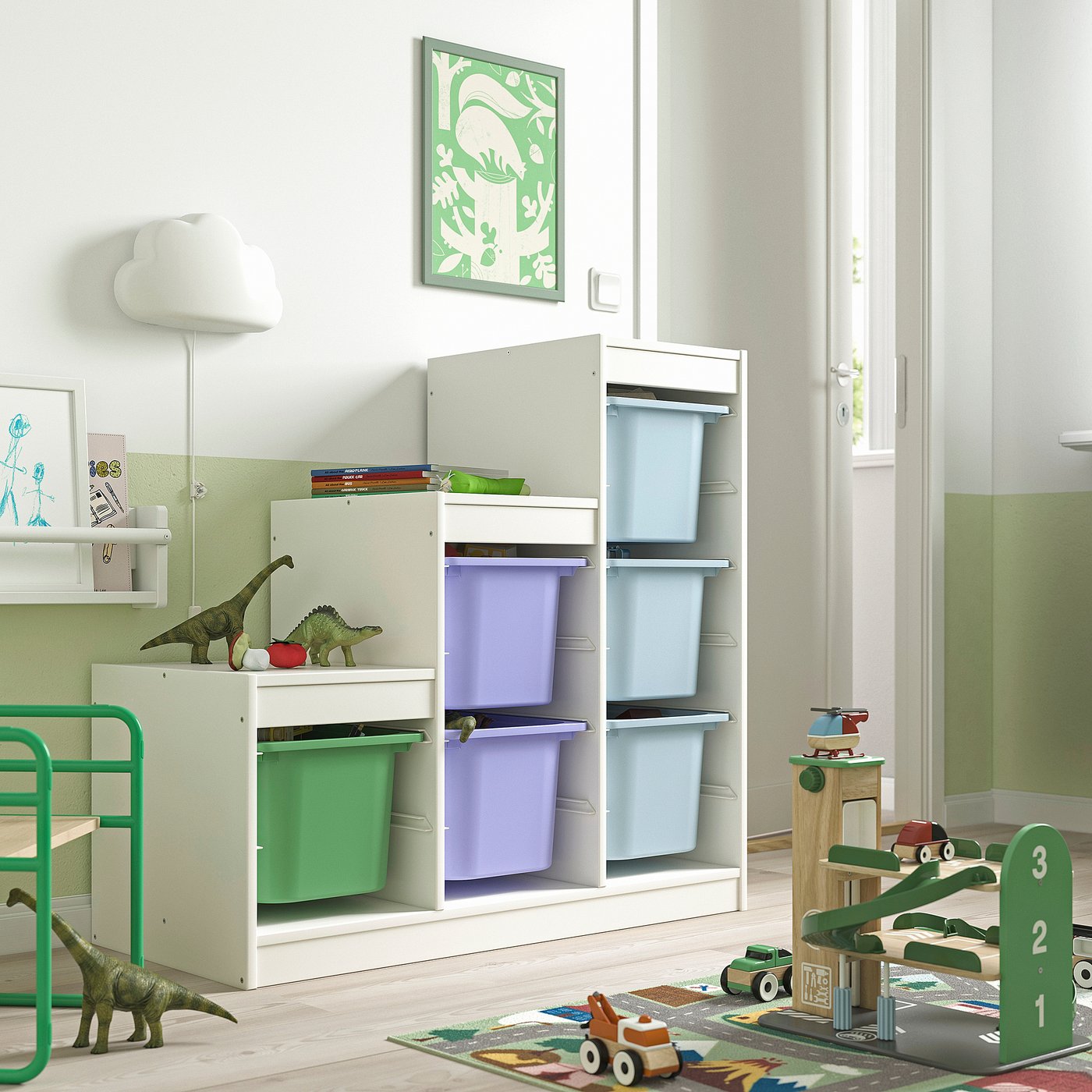 TROFAST storage combination with boxes, white/multicolor, 39x173