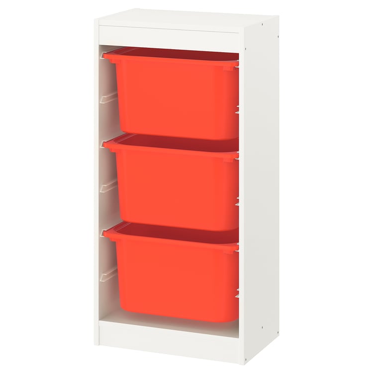 TROFAST storage combination with boxes, white/orange, 181/8x113/4x37