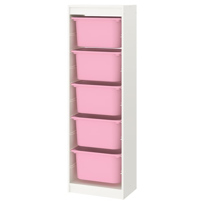 TROFAST storage combination with boxes, white/pink, 181/8x113/4x571/8