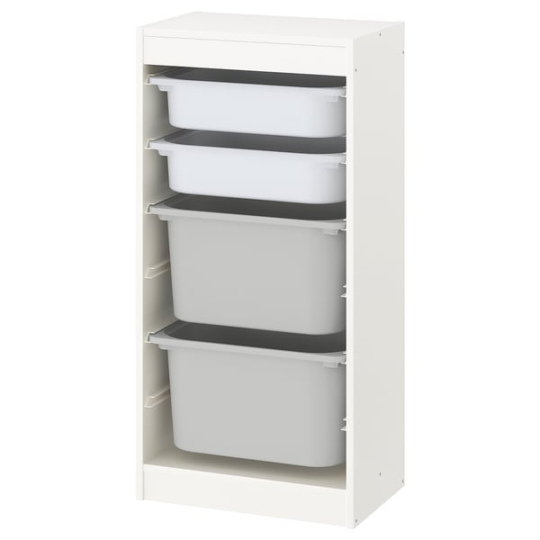 Trofast Storage Combination With Boxes White White Gray 18 1 8x11 3 4x37 Ikea