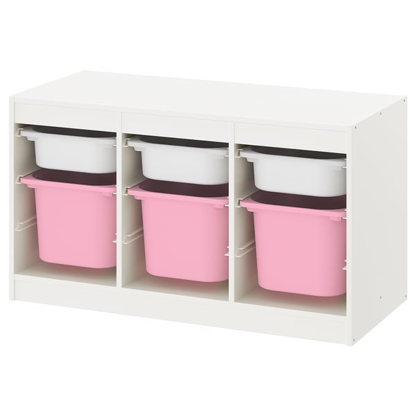 TROFAST storage combination with boxes, white white/pink, 39x173/8x22" IKEA