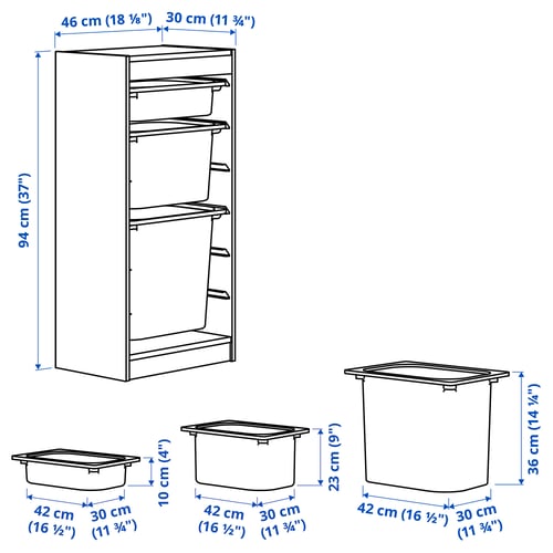 Illustration with measurements for the product: TROFAST.