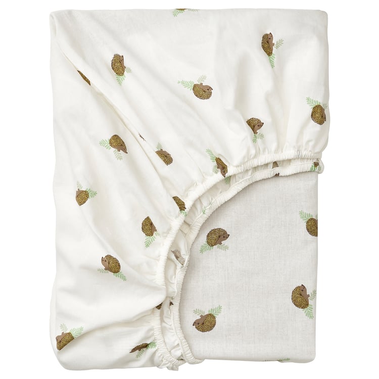 TROLLDOM crib fitted sheet, hedgehog pattern/white, 28x52" IKEA