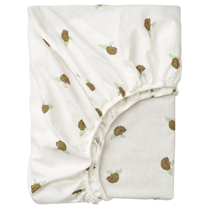 TROLLDOM crib fitted sheet, hedgehog pattern/white, 28x52" IKEA
