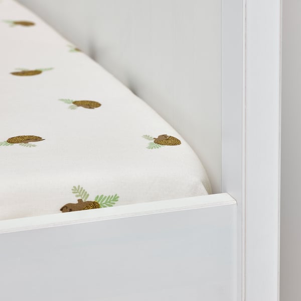 TROLLDOM crib fitted sheet, hedgehog pattern/white, 28x52" IKEA