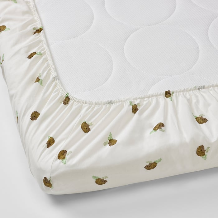 TROLLDOM crib fitted sheet, hedgehog pattern/white, 28x52" IKEA