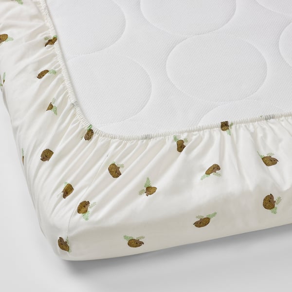 TROLLDOM crib fitted sheet, hedgehog pattern/white, 28x52" IKEA