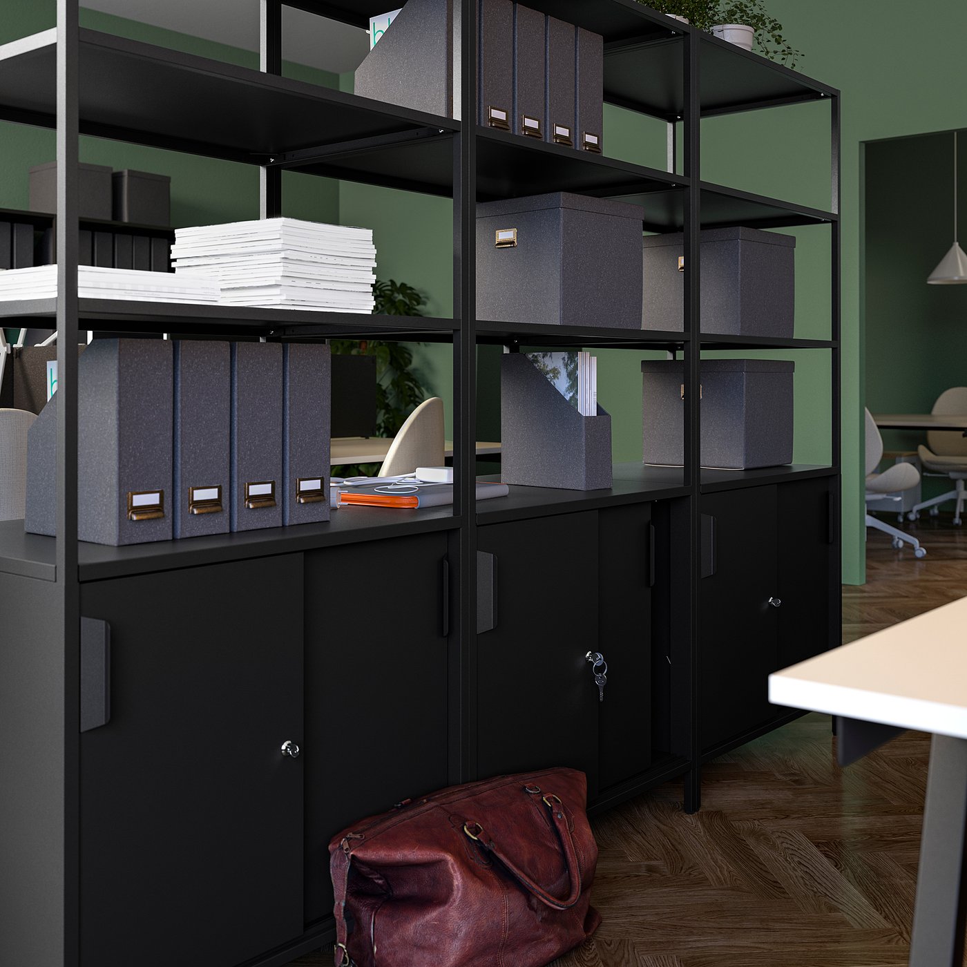 TROTTEN cabinet with sliding doors, anthracite, 311/2x215/8x707/8