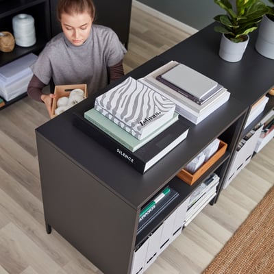 TROTTEN Cabinet with sliding doors, anthracite, 31 1/2x21 5/8x29 1/2 "