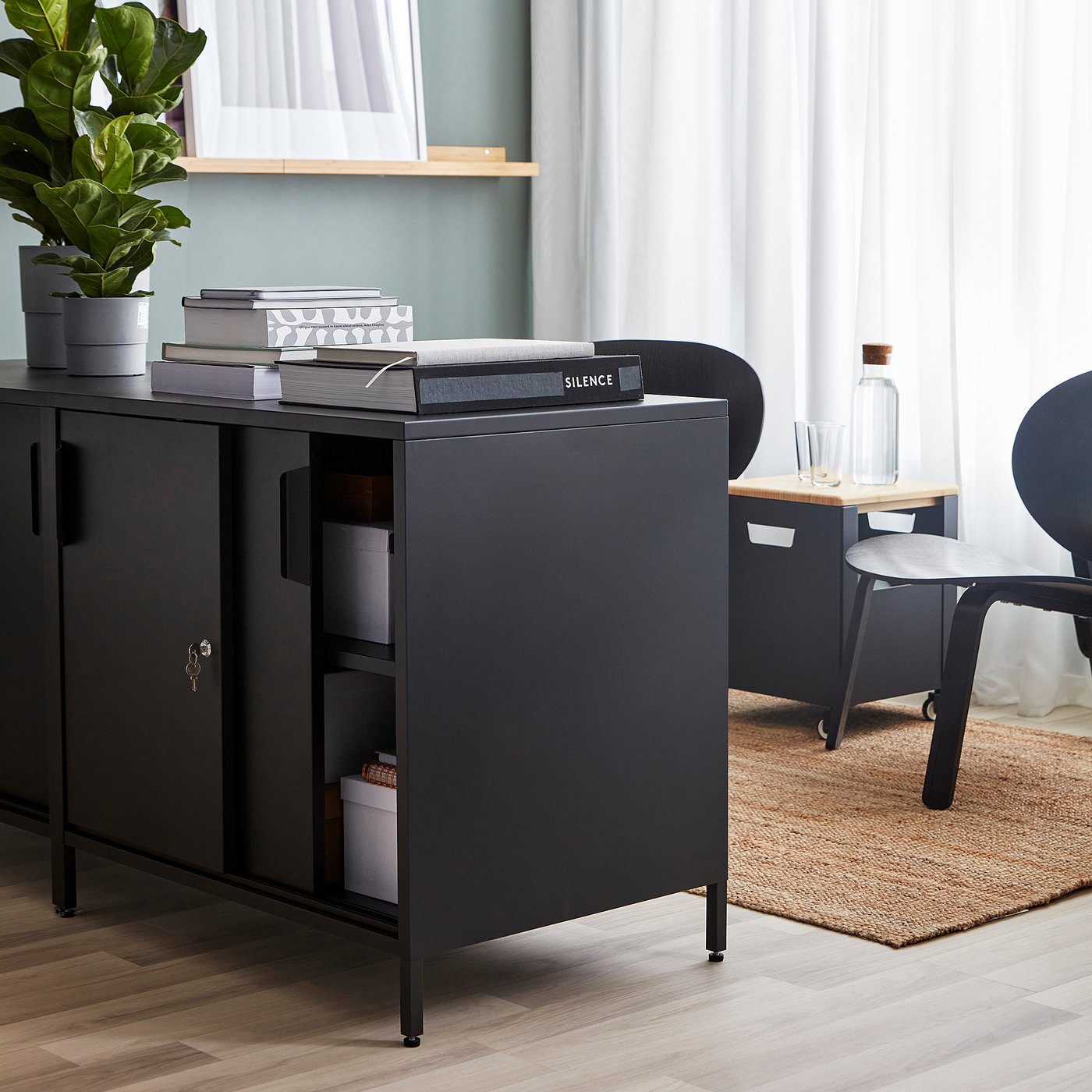 TROTTEN cabinet with sliding doors, anthracite, 311/2x215