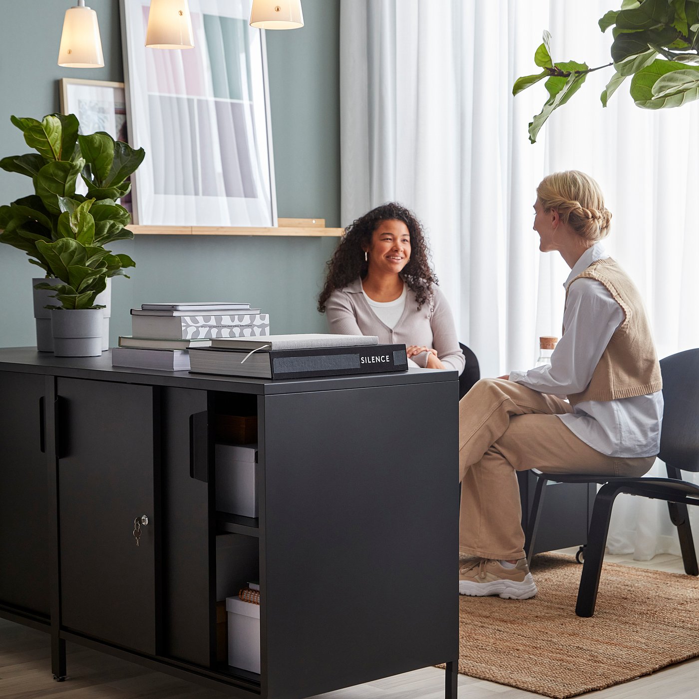 IKEA デトルフ KALLAX insert with door, wave shaped/dark gray, 13x13