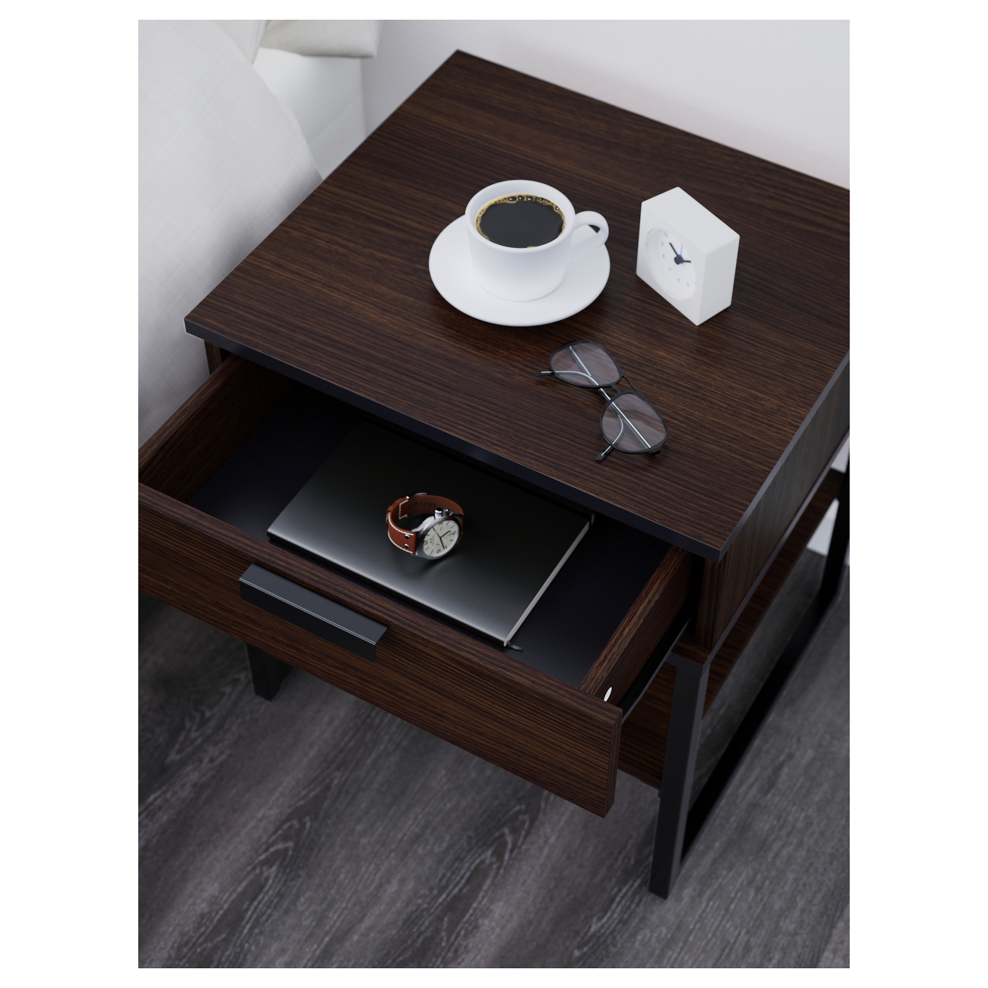 TRYSIL Nightstand, dark brown, black, 17 3/4x15 3/4" IKEA