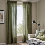 TRYSTÄVMAL Curtains, 1 pair, green/white floral pattern/with heading tape, 57x98 "