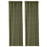 TRYSTÄVMAL Curtains, 1 pair, green/white floral pattern/with heading tape, 57x98 "