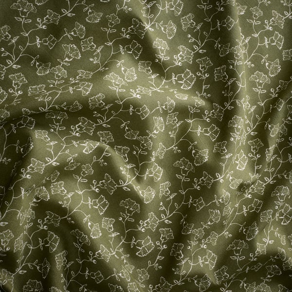 TRYSTÄVMAL Curtains, 1 pair, green/white floral pattern/with heading tape, 57x98 "