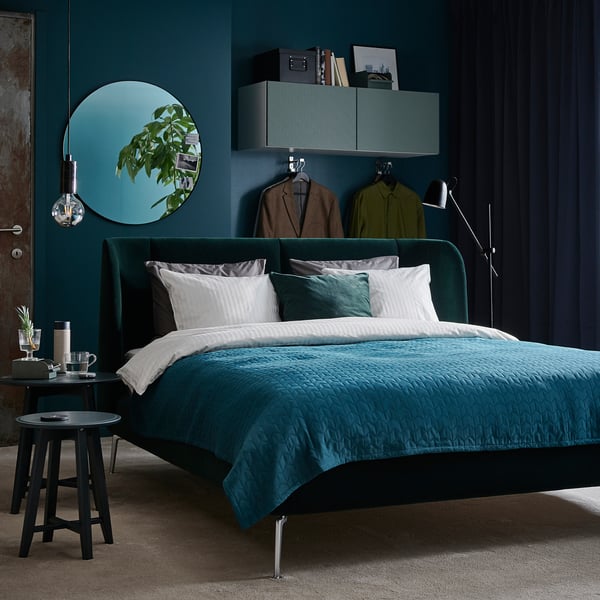 Tufjord Upholstered Bed Frame, Djuparp Dark Green, Queen - Ikea