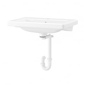 White TVÄLLEN ceramic sink with sleek rectangular basin, wall-mounted, included water trap.